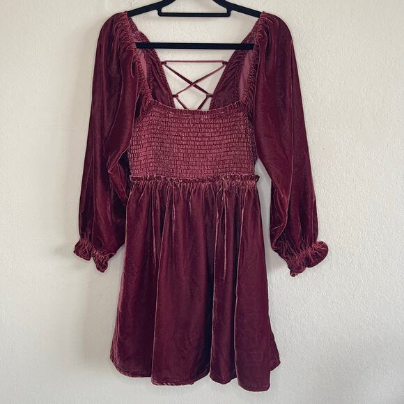 Free People Daphne Velvet Mini Dress in Roan Rouge - Picture 3 of 8